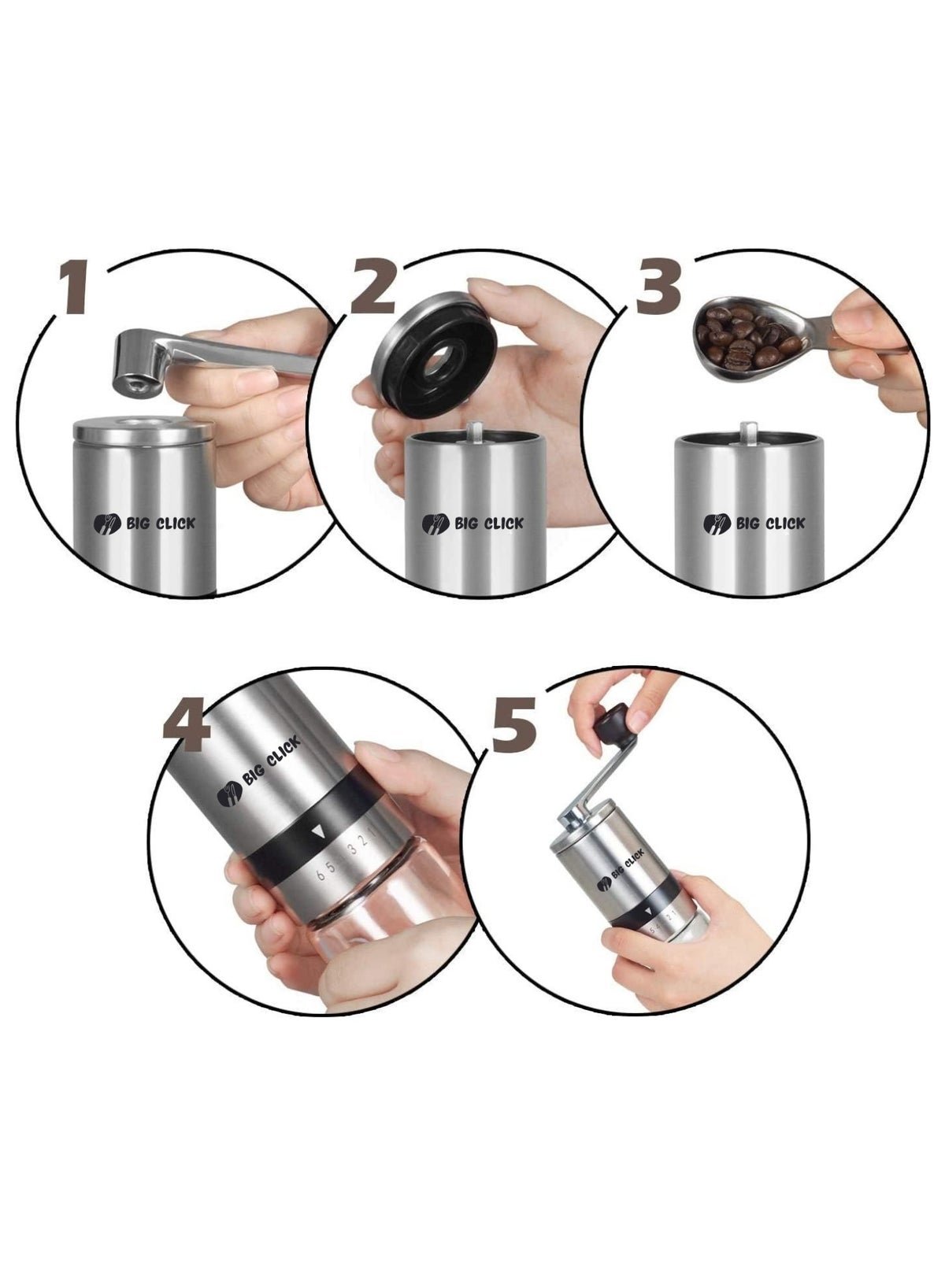 Portable Coffee Grinder, Coffee Bean Grinder with Adjustable 6 Gears for Espresso, French Press and Drip Coffee, Manual Coffee Grinder Suitable for Home, Office, Traveling, Camping - Image 5