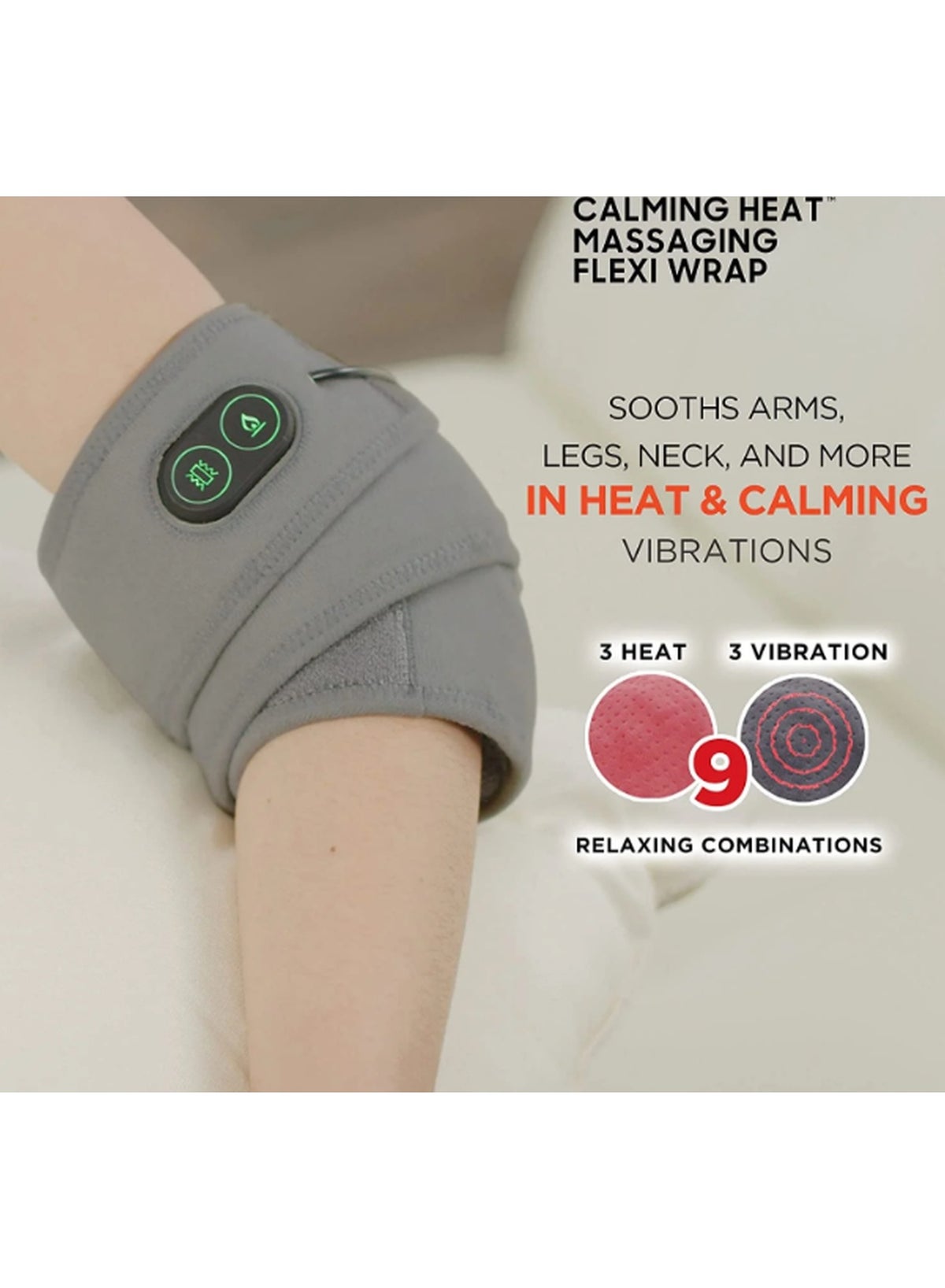 Calm Heat Massaging Flexi Wrap, Multi Use Fitting Design for Hands, Legs and Shoulders, Calming Comfort (Graphite) - Image 2