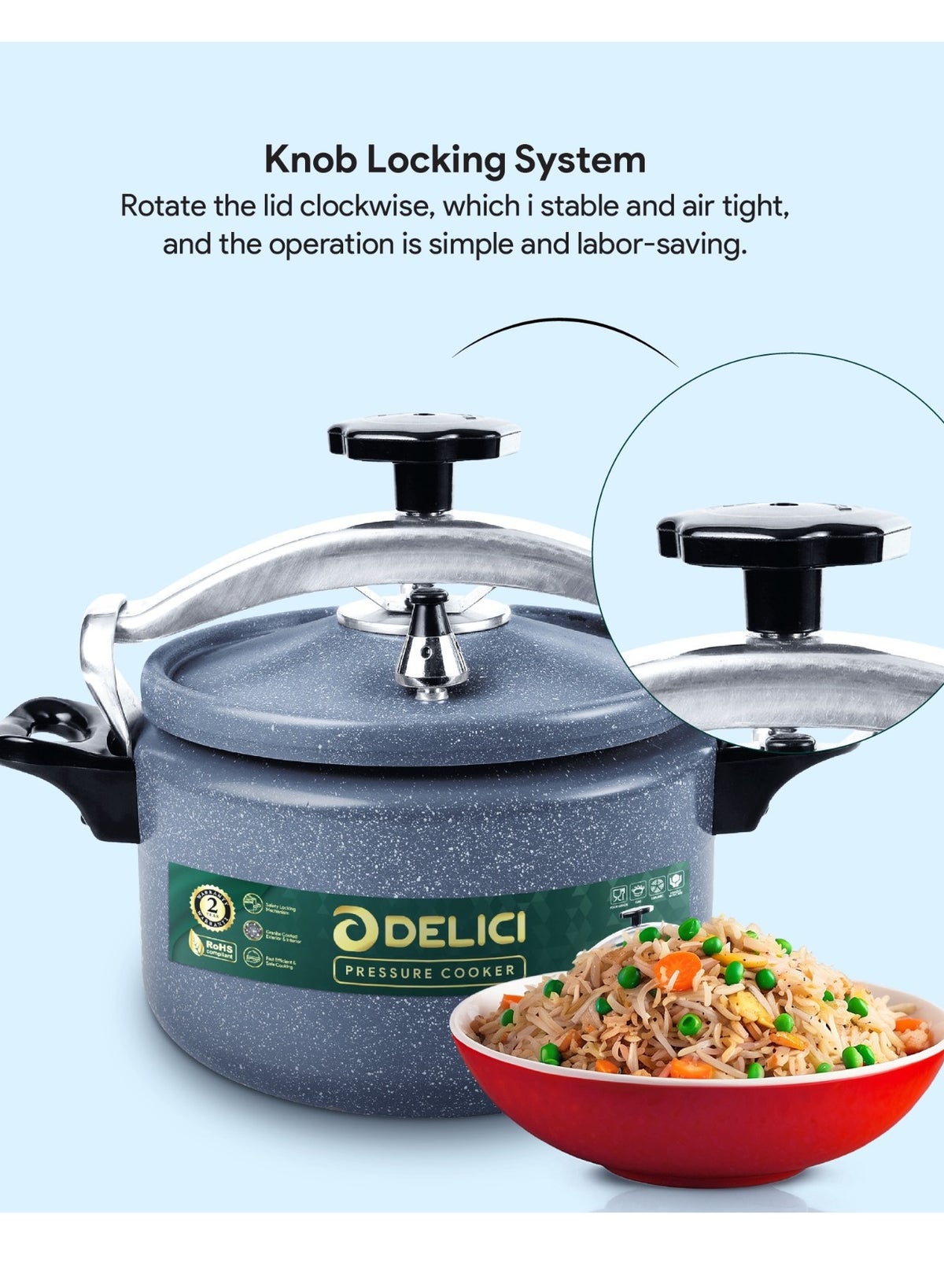 Aluminium Pressure Cooker 7 Litre – Heavy-Duty Durable Body & Lid, Fast & Safe Cooking, Heat-Resistant Strong Base, Safety Locking Mechanism, Long-Lasting Rubber Gasket, ISI Certified – DPC 7G, 2-Year Warranty - Image 6