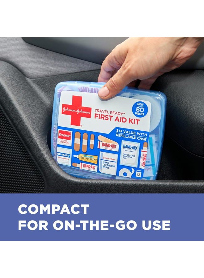 Travel Ready Portable Emergency First Aid Kit for Minor Wound Care with Assorted Adhesive Bandages, Gauze Pads & More, Ideal for Travel, Car & On-The-Go, 80 pc - Image 3