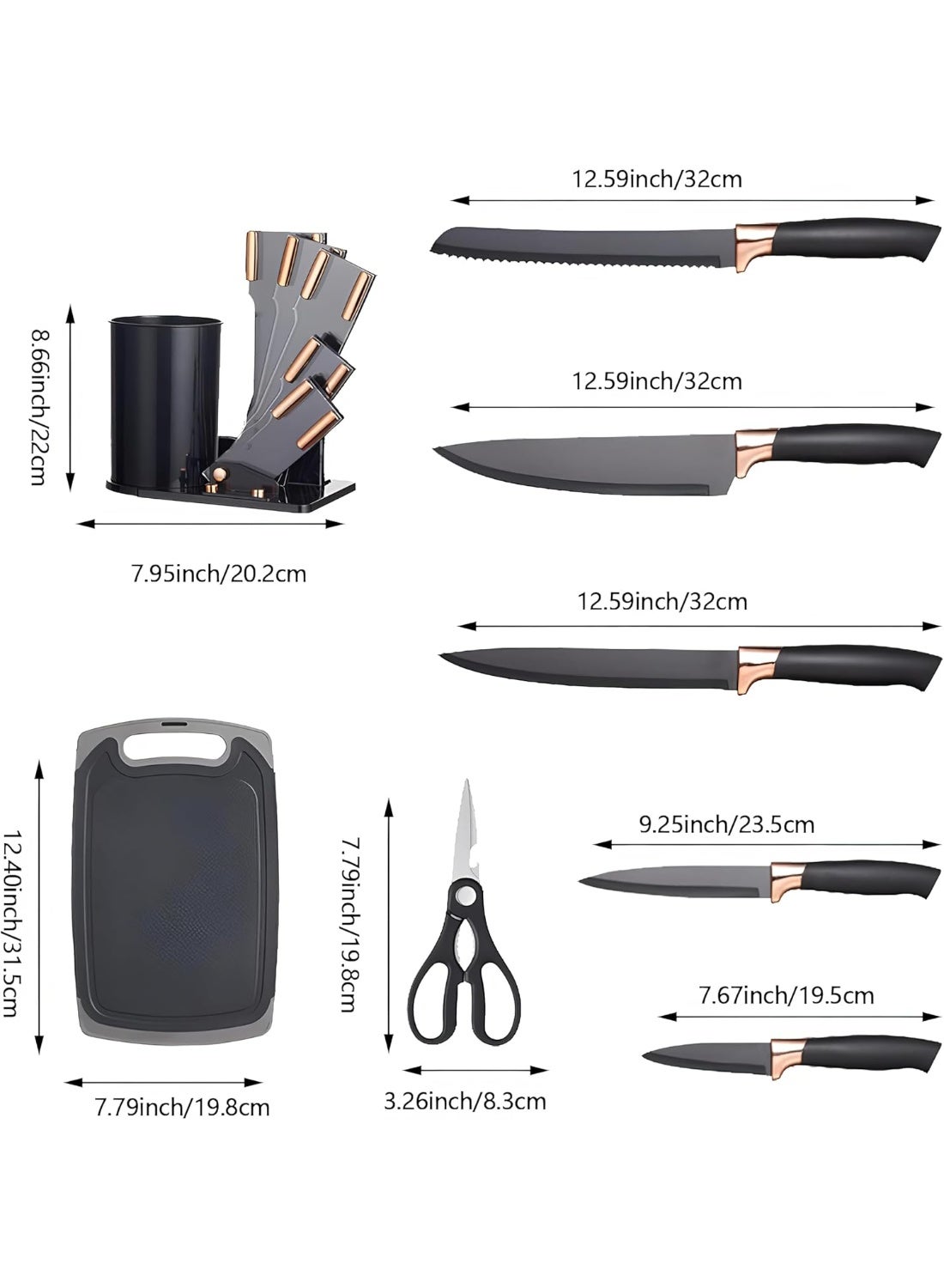 19-Piece Kitchen Knife Set & Silicone Cooking Utensil Set with Wooden Handles | Non-Stick Heat Resistant Kitchen Tools, Chef Knives, Cutting Board, Utensil Holder & Knife Block Organizer - Image 6
