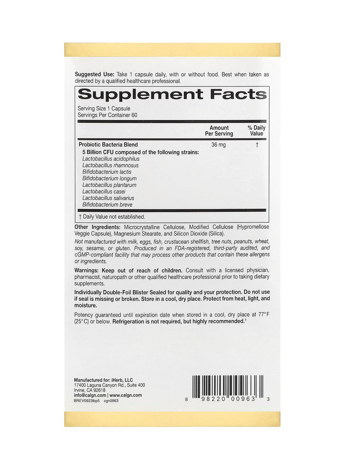 Lactobif 5 Probiotics 5 Billion Cfu 60 Veggie Capsules Packaging May Vary - Image 3