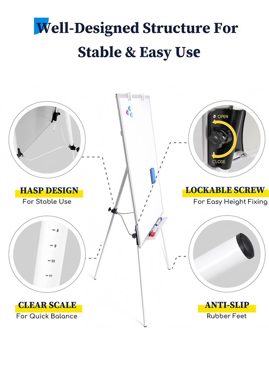 Portable Magnetic Dry Erase Whiteboard - 36x24 Inch With Tripod Stand Adjustable