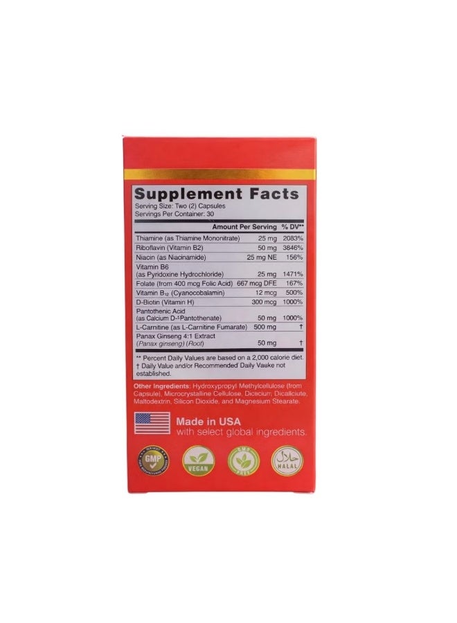 Megaton Energy Boost Dietary Supplement with Carnitine, Ginseng & B-Vitamins, 60 Capsules - Image 3