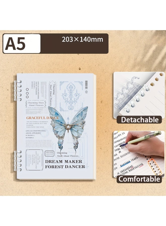 Aesthetic Butterfly-Themed Loose-Leaf Notebook A5/B5 – 60 Sheets (120 Pages) Lin