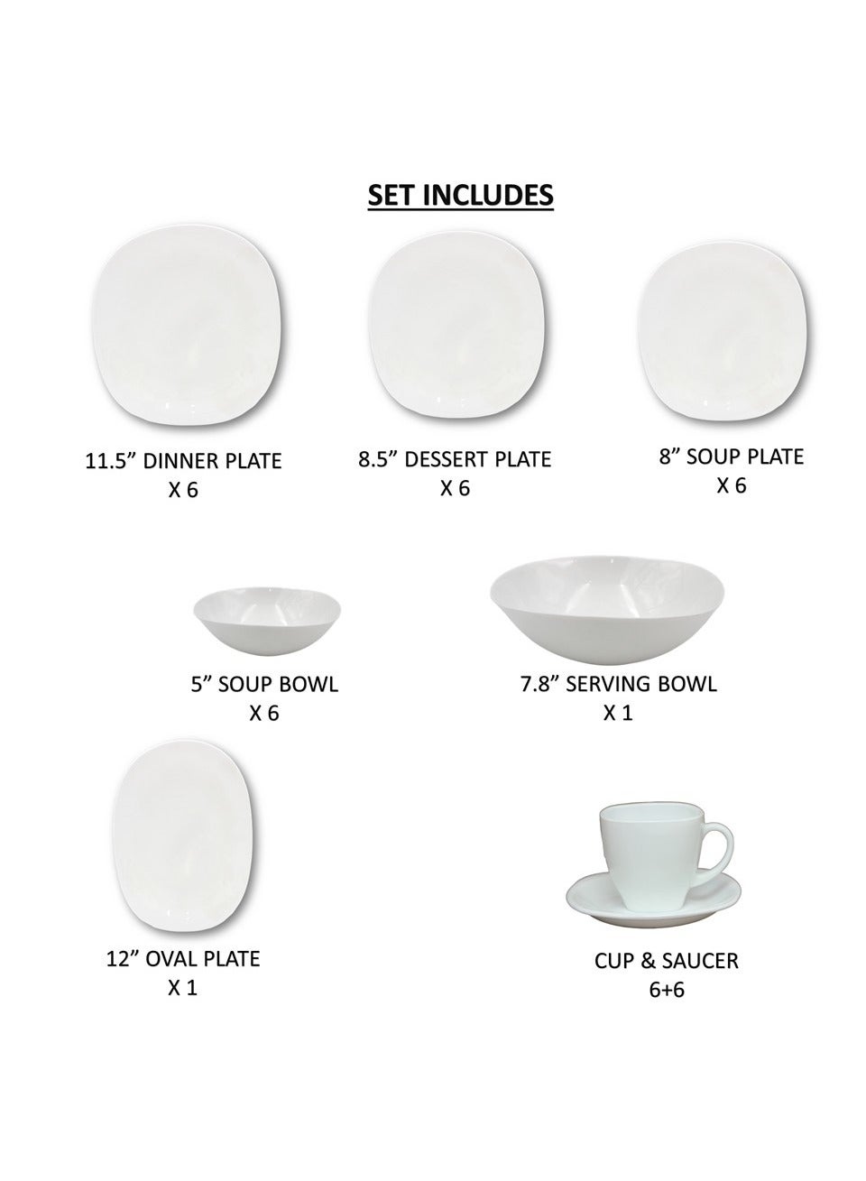 Melrich 38 Piece Opal ware Dinner Set 6 Dinner Plate 6 Dessert Plate 6 Soup Plate 6 Bowl 6 Cup 6 Saucer 1 Serving Plate 1 Serving Bowl Dishwasher Safe Microwave Safe - Image 3