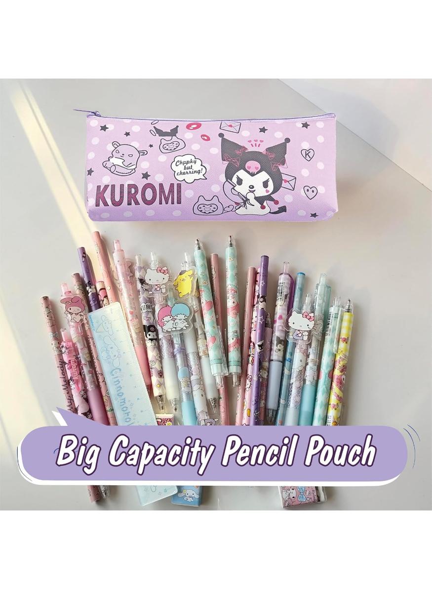 Cute Kuromi Anime School Supplies Set, Kawaii Stationery Set for Girls, Purple Rollerball Pens, Pencil Case, Notebook, Sticky Notes - Image 3