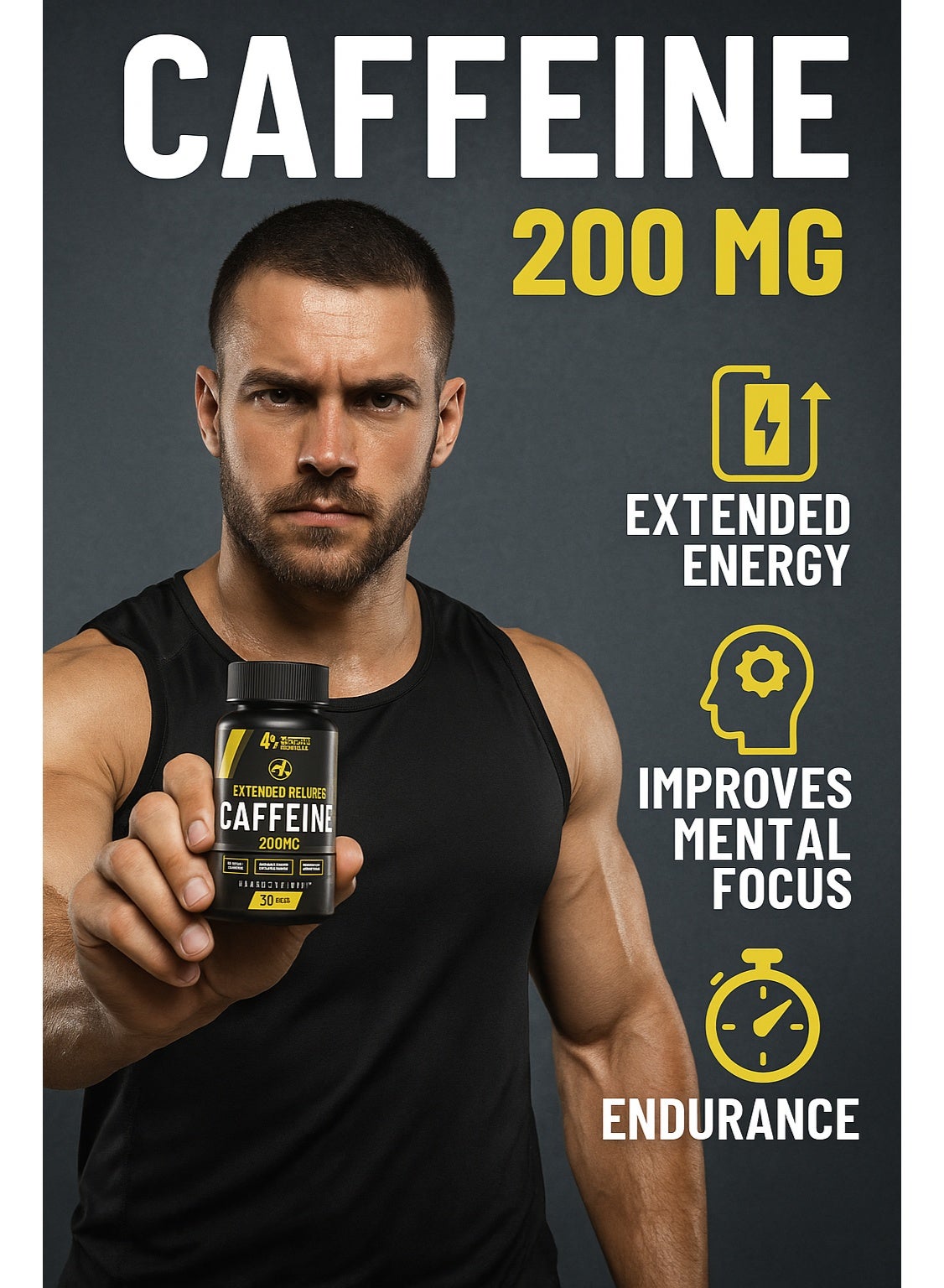 Body Builder Extended Release Caffeine Increase Alertness and Focus Boost Energy Levels And Physical Performance 30 Veggie Capsules - Image 3