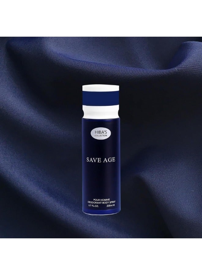 HIBA'S COLLECTION Save Age Pour Homme Deodorant Body Spray - 6.7 Fl. Oz. (200ml) | Timeless & Sophisticated Masculine Scent | Long-Lasting Freshness & Odor Control - Image 2