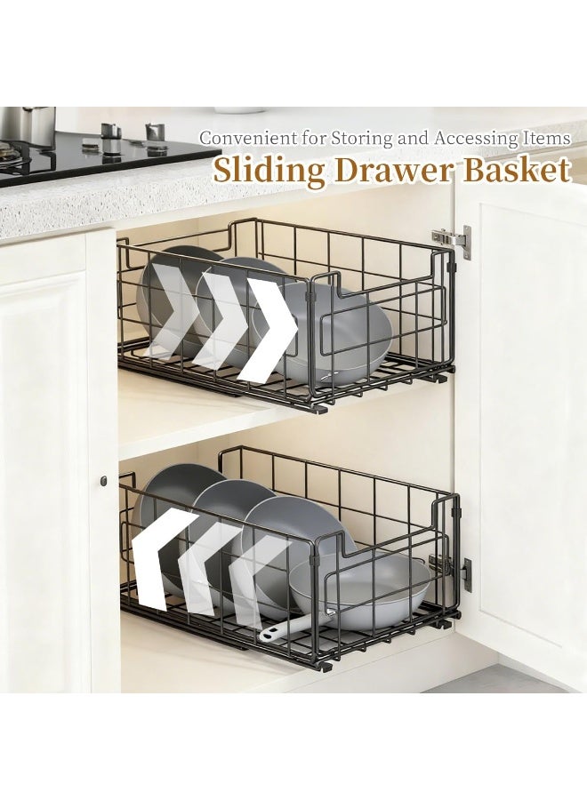 2 Pack Wire Storage Baskets, 35x21.5x17CM Foldable Pantry Organizers Bins and Mesh Storage Black Wire Basket with Handle, Freezer Storage Organiser for Shelf, Cabinets, Bathroom, Closets - Image 6