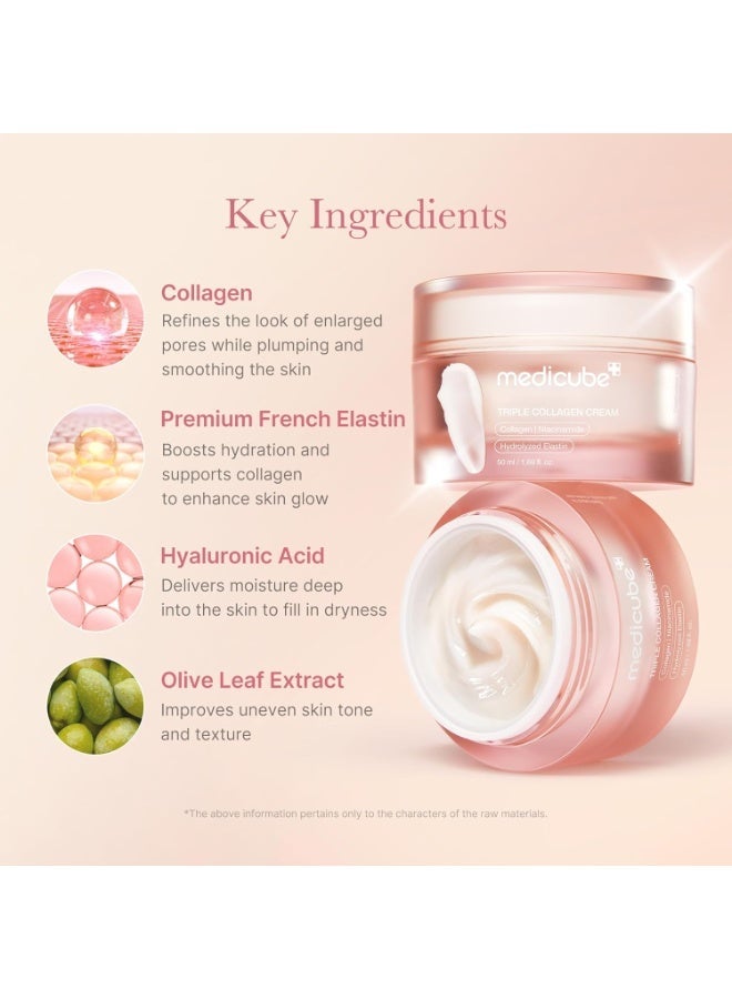Medicube Triple Collagen Cream - Hydrating & Firming Moisturizer with Hyaluronic Acid, Premium Elastin, Shea Butter - Wrinkle Care & Boosts Elasticity |50ml - Image 4