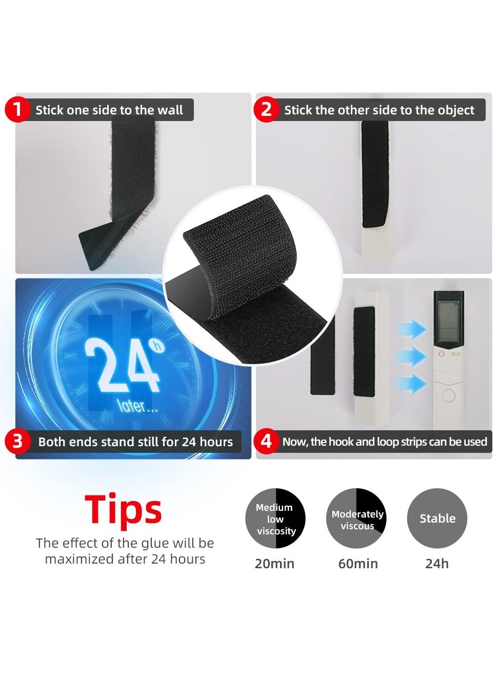 15 PCS Strips with Adhesive, Strong Double Sided Tape with Hook and Loop (Black) - Image 4