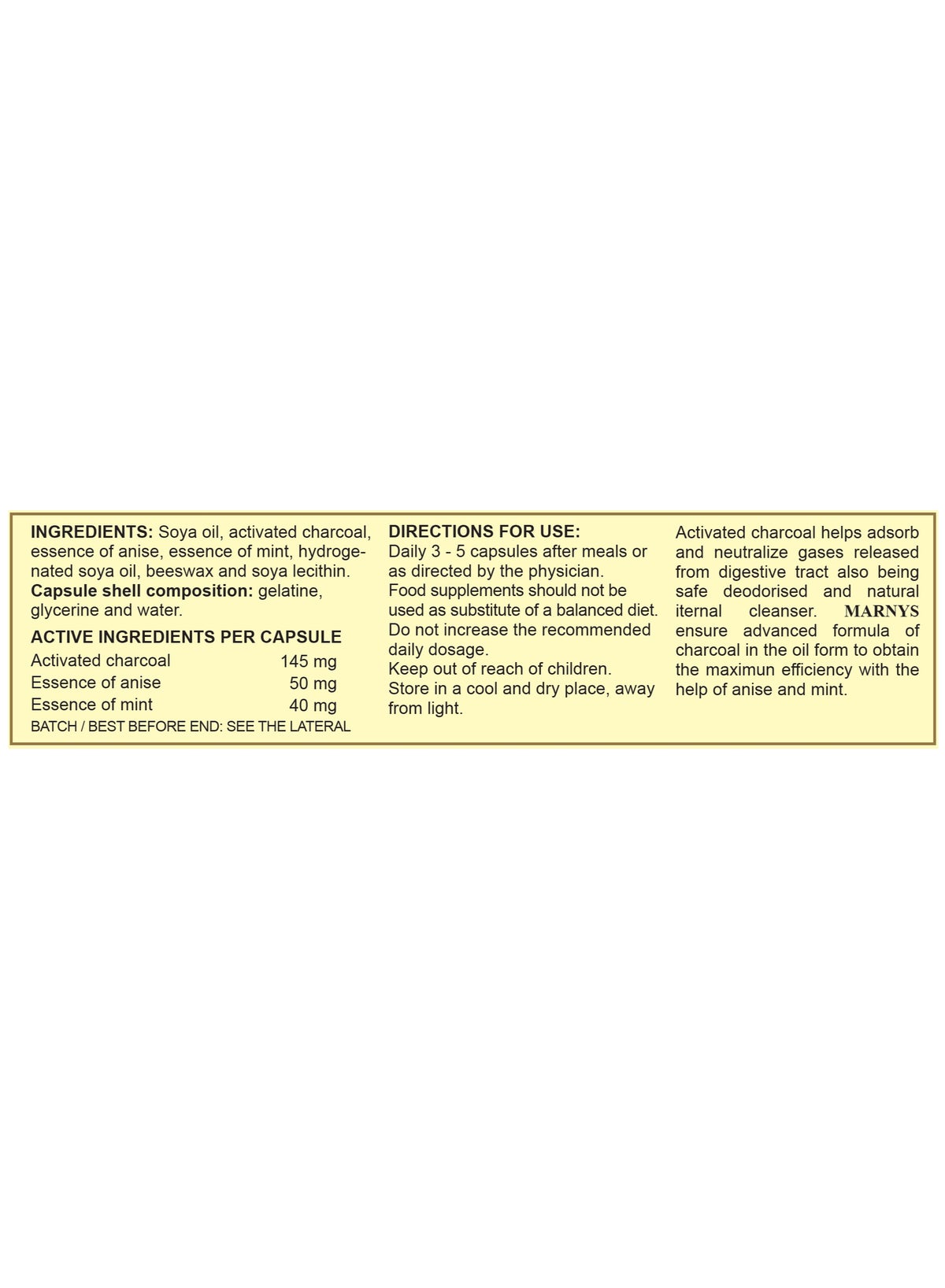 Marnys Acticol - Activated Charcoal with Mint & Anise - Natural Digestive Relief - Bloating & Gas Reduction - 30 Capsules - Image 3