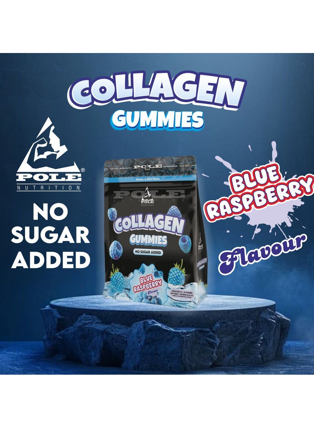 Collagen Gummies - Skin & Joint Support with Glutathione & Biotin (Blue Raspberry, Sugar-Free) - Image 3