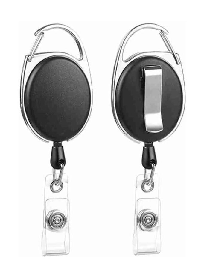 [Pack of 5] Black Retractable Badge Holder with Reel Clip – Durable ID Card Hold