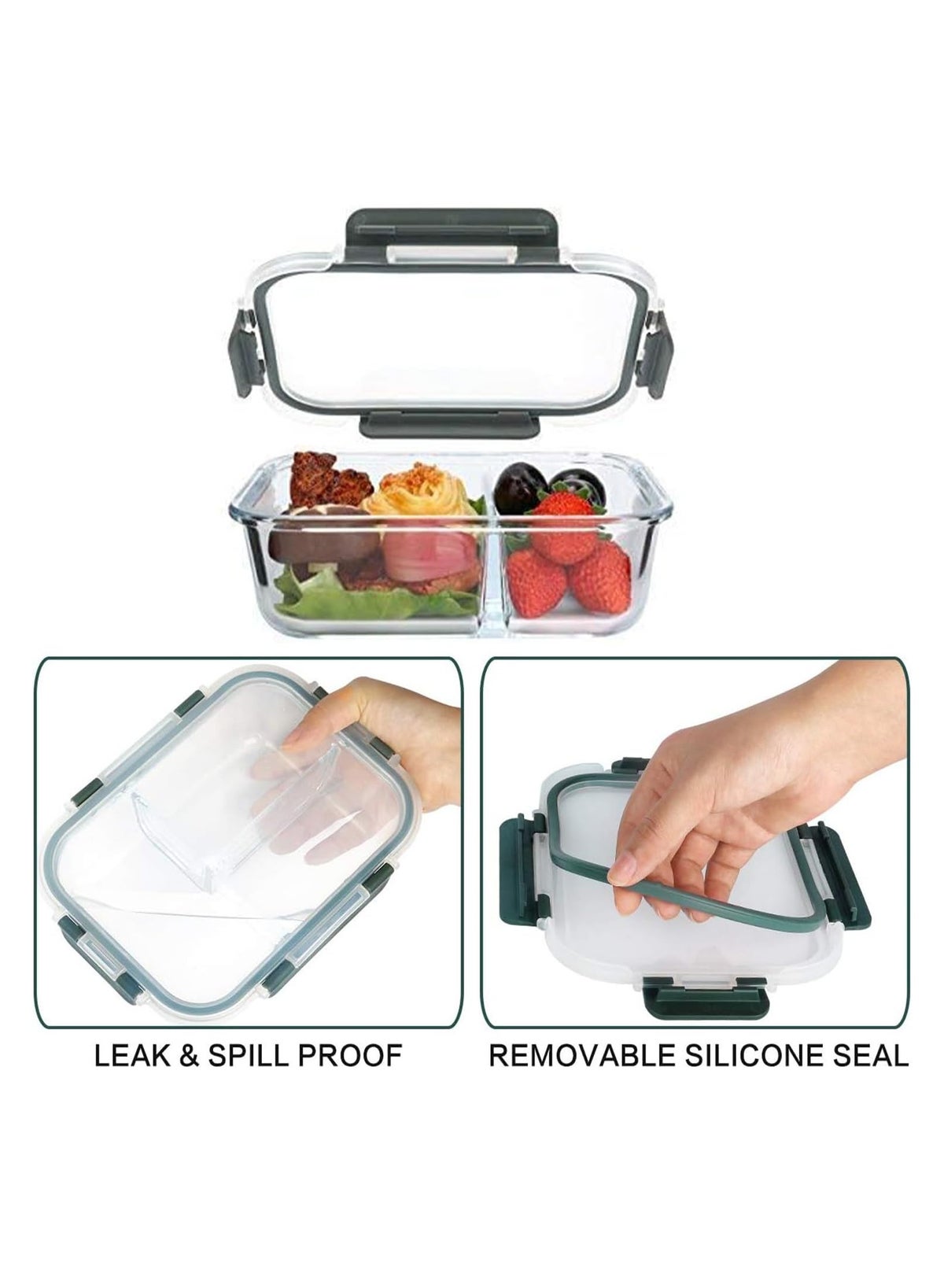 5Pack 1000ml Glass Food Containers with Lids (2 Compartments) - Image 6