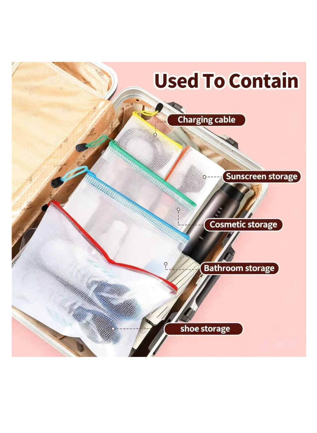 24pcs Mesh Zipper Pouch Bags,8 Sizes Zipper Pouches for Organization, Waterproof Clear Travel Pouches,File Bag with Zipper for Office Supplies - Image 6