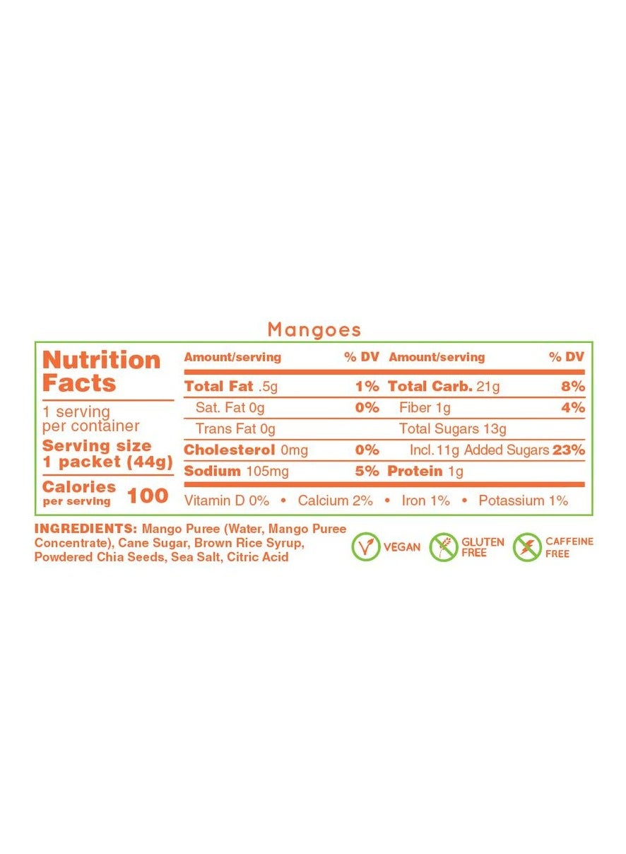 Huma Chia Energy Gel Mangoes 9 count x 43g 21gr Carbs 105mg Sodium 100% All Natural Vegan Gluten Free Caffeine Free No Stomach Problems Great Taste Easy Digestion - Pack of 9 - Image 2