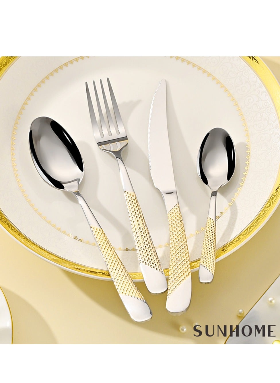 SUNHOME 24-Piece Stainless Steel Cutlery Set Kitchen Utensil Set Western Tableware Suitable For Home Kitchen Restaurant Hotel Party Dining Picnic Dining Exquisite Packaging Gift Gold - Image 3