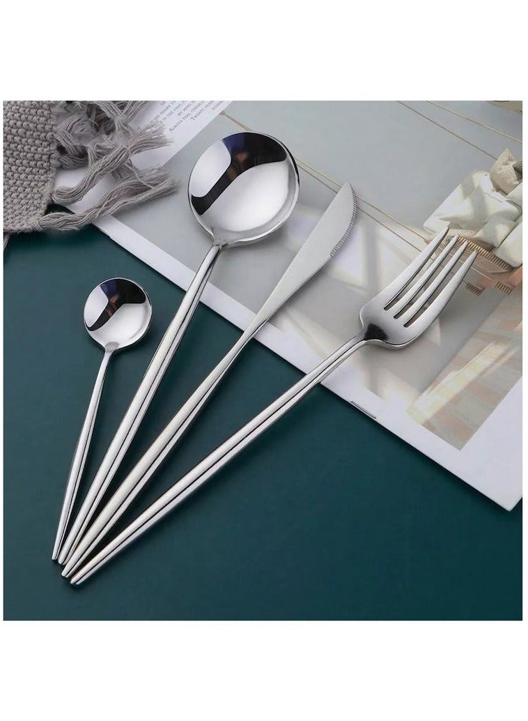 30 Piece Stainless Steel Knife Fork Spoon Full Set Silver for Home Office Restau