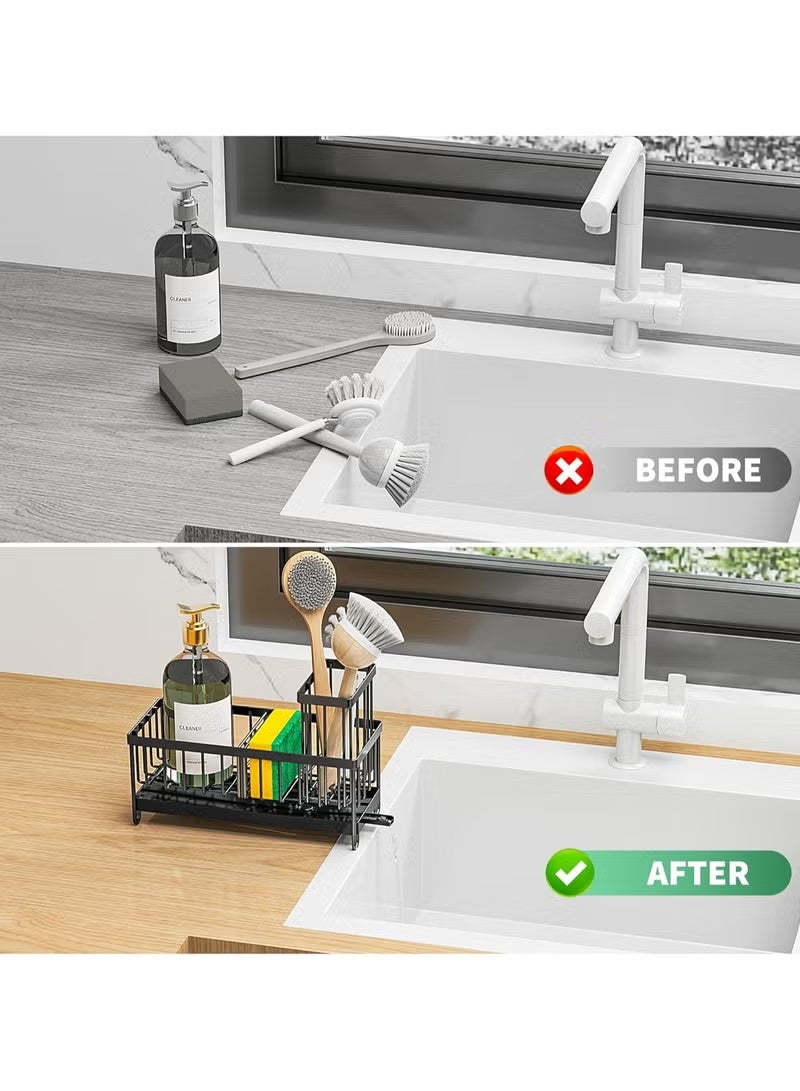 304 Stainless Steel Kitchen Sink Organizer Rack – Rustproof Sponge Holder with H