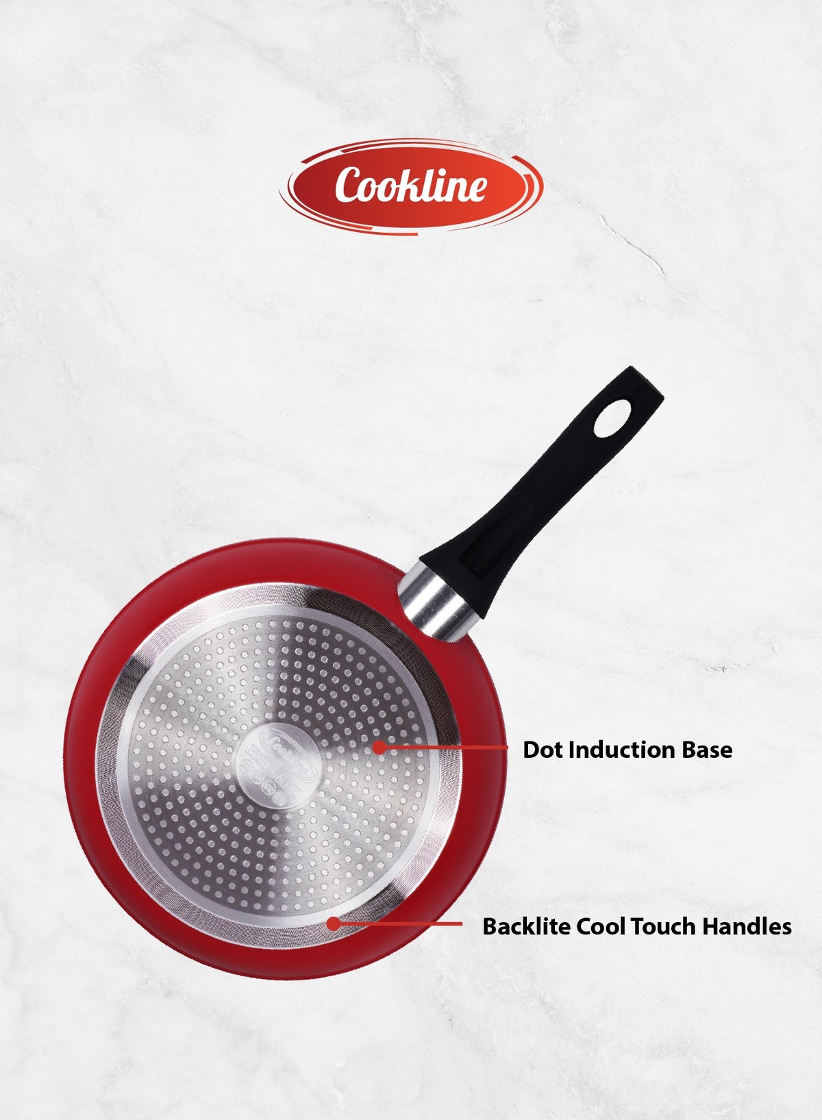 Forged Aluminum Nonstick Fry Pan with Induction Bottom – 24cm, Black with White Dots Interior & Red Shiny Exterior - Image 5