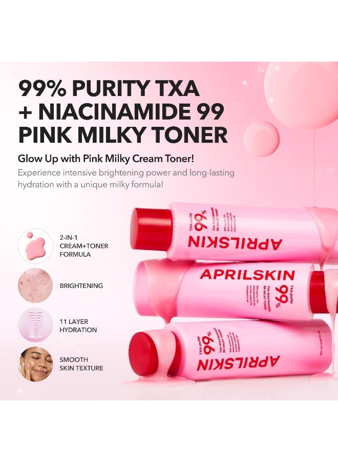 April Skin TXA Niacinamide 99 Pink Milky Brightening Cream Toner Even Skin Tone 150ml - Image 2