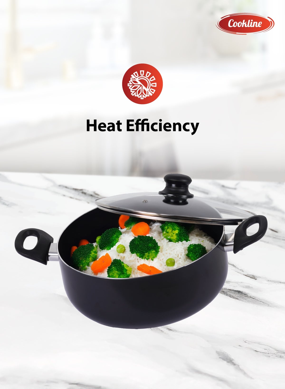 Pressed Aluminum Nonstick Casserole with Glass Lid and Induction Bottom , 24cm, Black with Shiny Finish - Image 5