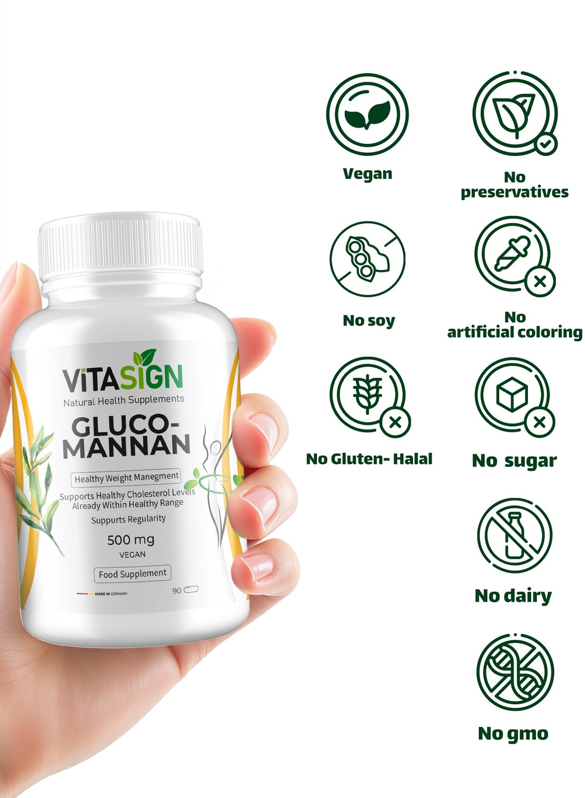 ViTASIGN Glucomannan 500 mg – Konjac Root Fiber – 90 Vegan Capsules – Made in Germany – Daily Fiber & Satiety Support - Image 5