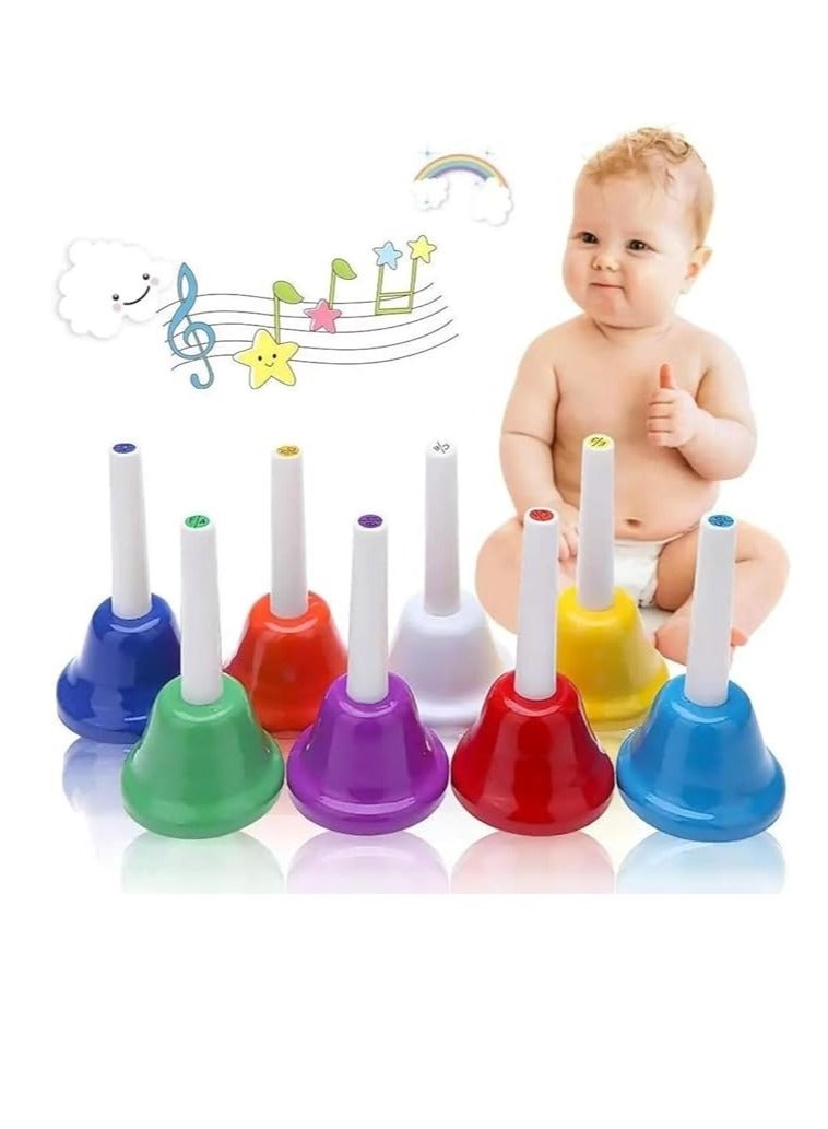 Percussions 8-Note Colorful Metal Hand Bell Handbells Set Musical Instrument Toy for Kids Children Festival Gifts