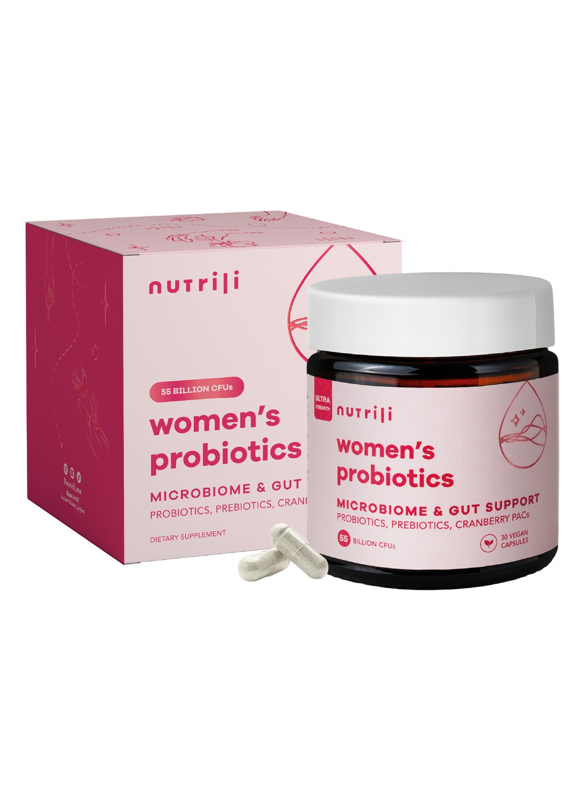 Nutrili Women Probiotics | For Women with Prebiotics, Cranberry & D-Manose | Digestion, Vaginal & pH Balance