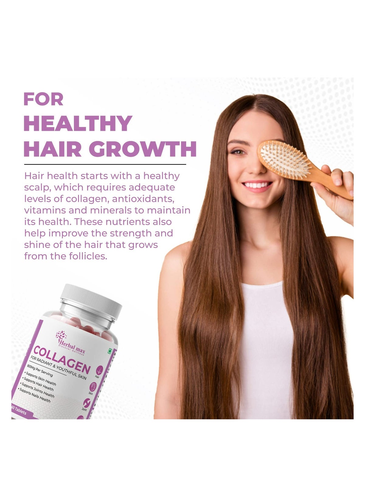 Herbal max Collagen 60 Tablets 800Mg - Supports Skin, Hair, Joints and Nail Health - Image 5