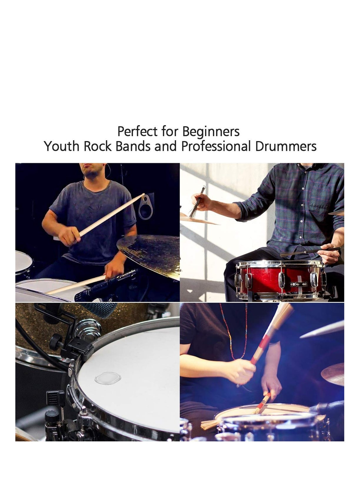 Drum Sticks Set, 5A Maple Wood Drumsticks Set - Includes Drum Rods Brushes, Retractable Drum Wire Brushes, 12PCS Drum Dampeners, and Portable Bag - Perfect for Kids and Adults - Image 6