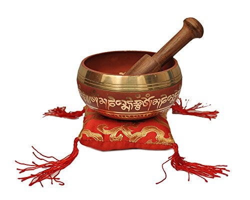 Tibetan Singing Bowl Set By Dharma Store With Traditional Design Tibetan Buddhist Prayer Flag Handmade in Nepal Red - Image 3