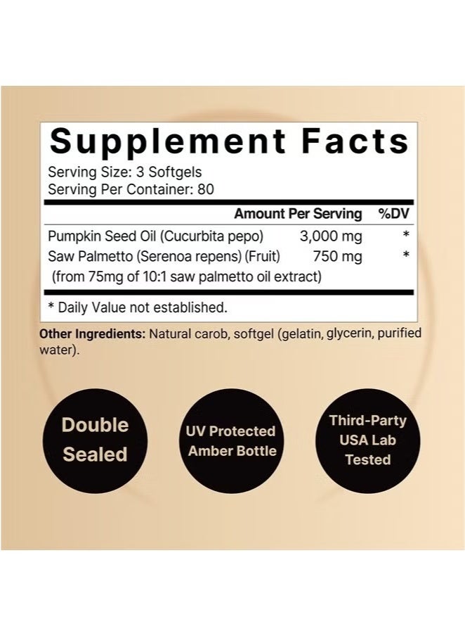 Pumpkin Seed Oil 3,000mg Per Serving with Saw Palmetto, 240 Softgels - Image 2