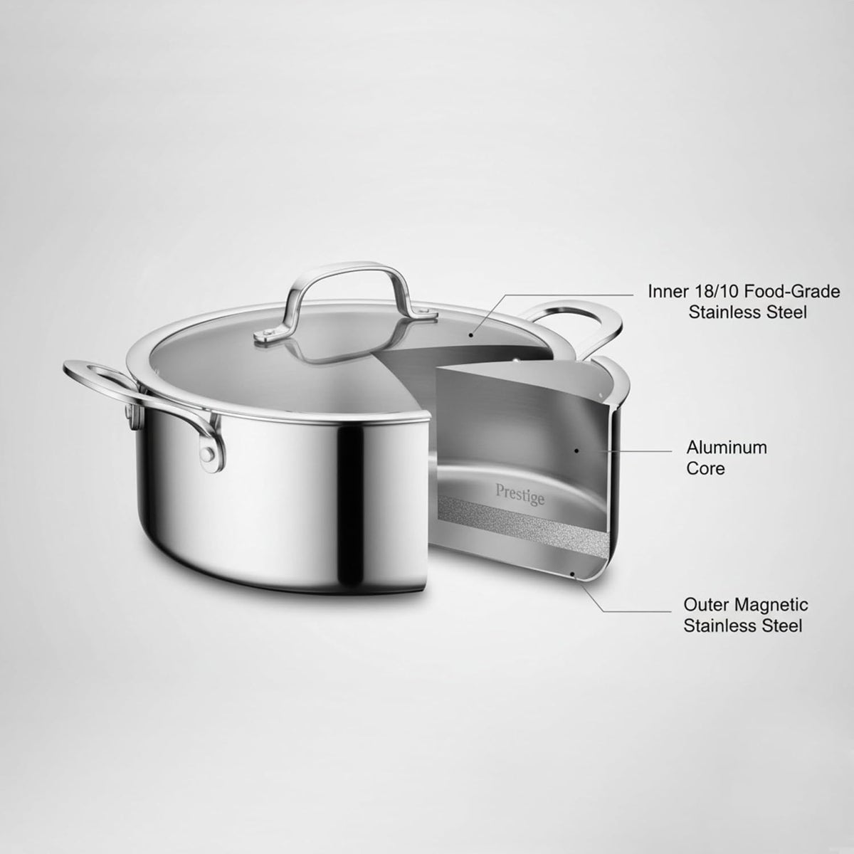 Prestige Infinity Tri Ply Stainless Steel 26cm Casserole With Lid - Induction Compatible - Image 4