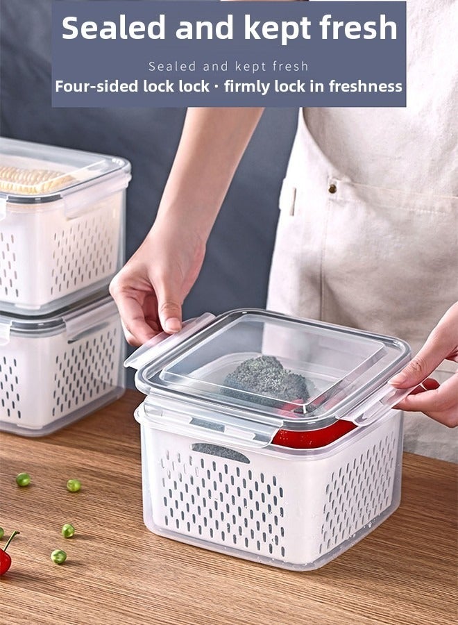 3PCS Fridge Food Storage Container Set with Lids（380ML-800ML-1700ML）, Plastic Fr