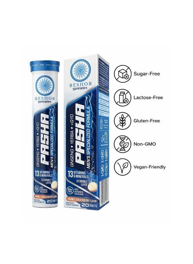 Pasha – Multivitamin Effervescent with Ginseng for Men, 20 Tablets, Orange & Ber