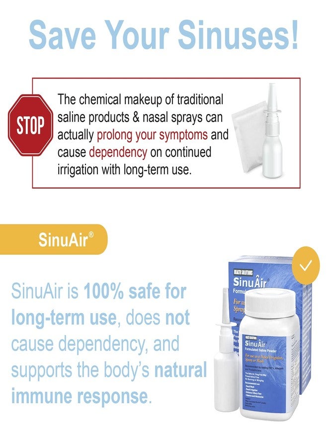 SinuAir Sinus Rinse Salt Solution - Saline Powder for SinuPulse System, Neti Pot Flush, Nasal Wash Squeeze Bottle, & Nose Irrigation, Enhanced Formulation & Cleaning for Sinuses, 200g Bottle - Image 5