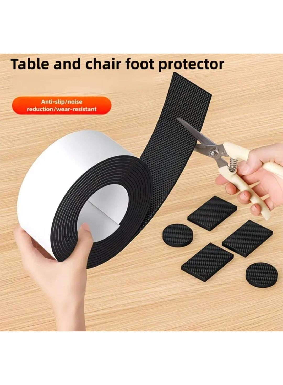 Black Cuttable Non-Slip Furniture Pad – Silent Chair & Table Leg Floor Protector, Thick Noise-Reducing Mat for Home & Office - Image 2
