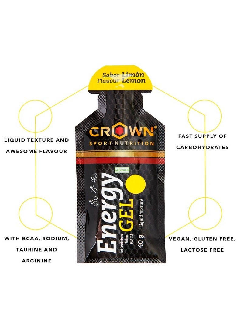 Crown Sport Nutrition 12 x Energy Gels, 40 g Liquid Texture, Carbohydrates, Amino acids and Electrolytes, Lemon Flavor - Image 4