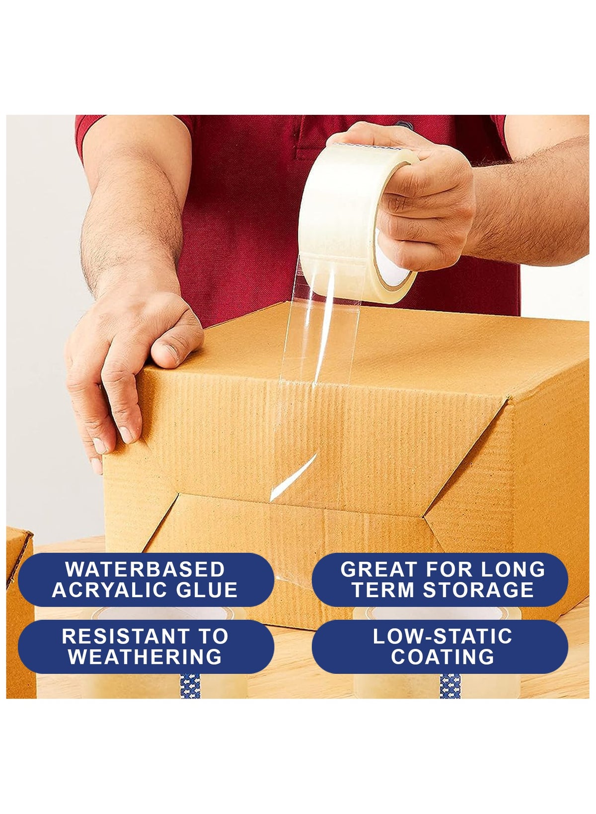 Duravel Pack Of 1 Clear Packing Tape, 2 inches x 50 yards Strong Heavy Duty Packaging Tape for Sealing Parcel Boxes, Moving Boxes Houses,Office Supplies - Image 4