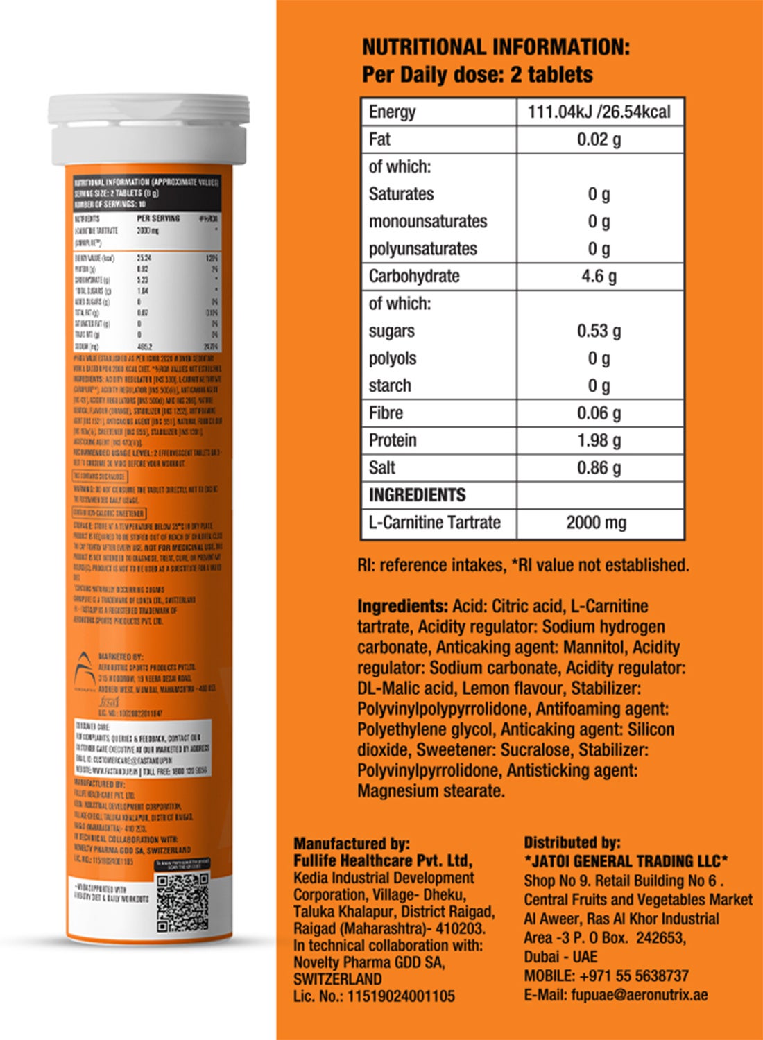 Carnitine - Weight Loss - 20 Effervescent Tablets, Lemon Flavour - Image 2