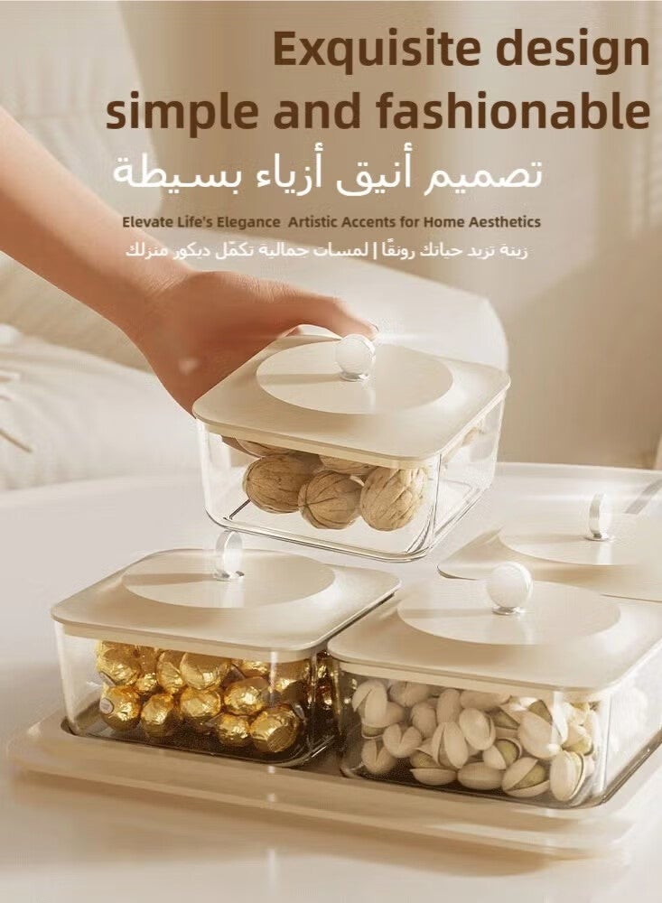 Elegant Creamy White Serving Tray Set with 4 Lidded Nut Containers & Dessert Plates - Multi-Purpose Snack Organizer for Fruits, Nuts, Sweets | Ideal for Home Hospitality, Parties, Festive Gifts - Image 6