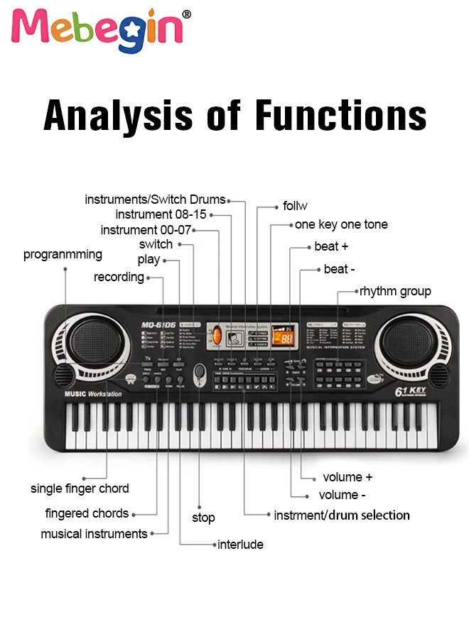 61 Keyboard Multifunction Electronic Piano Toy with Microphone Portable Record Function Musical Instrument Toy Include 6 Demos 8 Sounds Educational Learning Toy for Boys Girls Birthday Gifts - Image 6