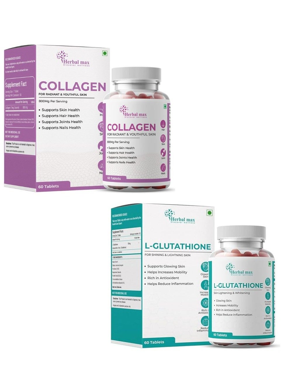 Herbal max Collagen and L-Glutathione to boost Skin Repair for Youthful and Radiant Skin