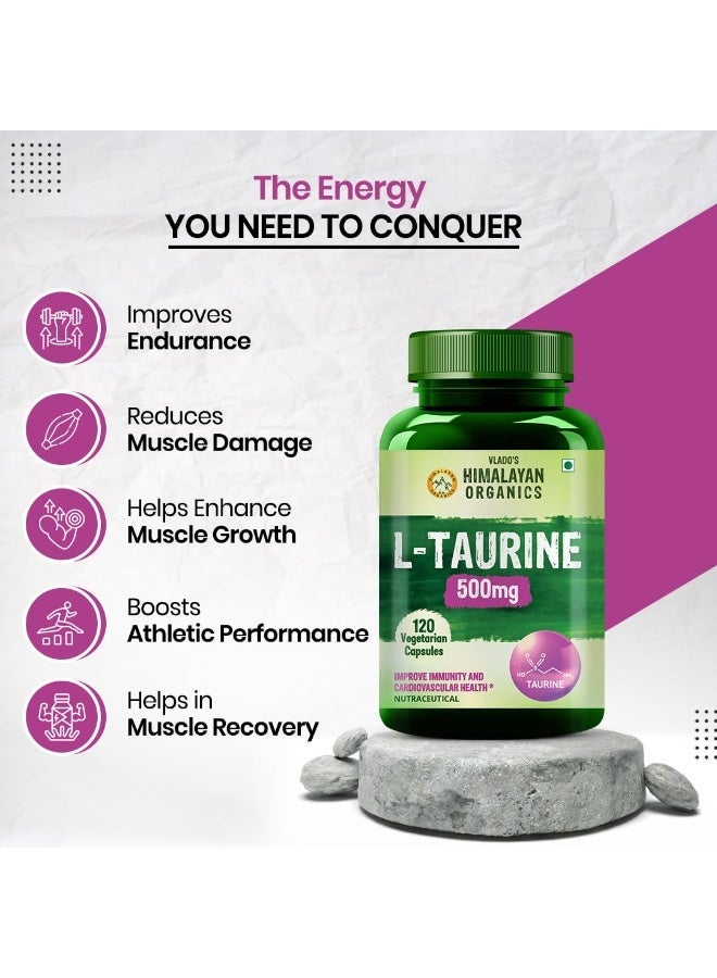 Vlado's Himalayan Organics L-Taurine 500mg | Amino Acid Supplement for Athletic Performance | Support Muscle Recovery | Improve Performance | Promotes Vision & Nerve Health - 120 Veg Capsules - Image 2