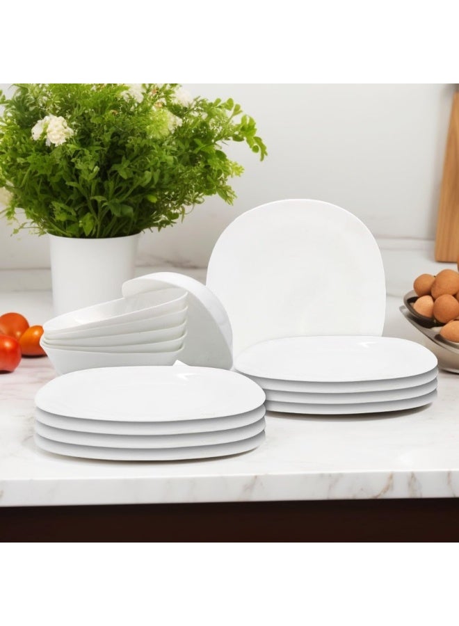 12-Piece Opalware Dinner Set With 4X 29 Cm Dinner Plate, 4X 22 Cm Desert Plate, 4 X 13 Cm Bowl, Serves 4, White - Image 2