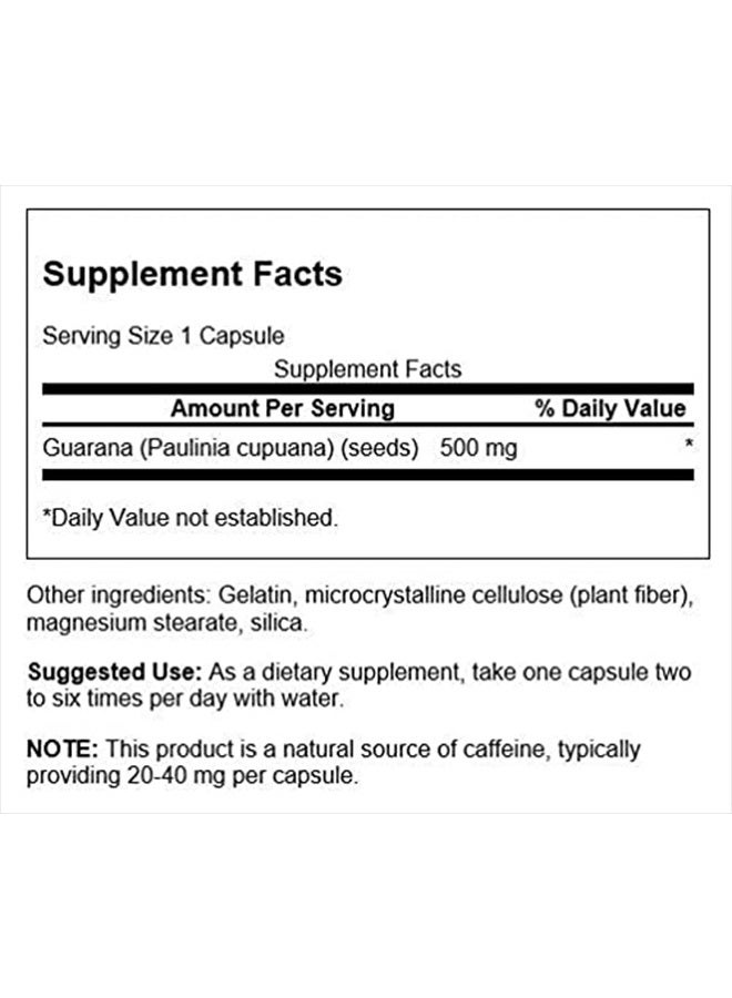 Guarana 500 Milligrams 100 Capsules - Image 3