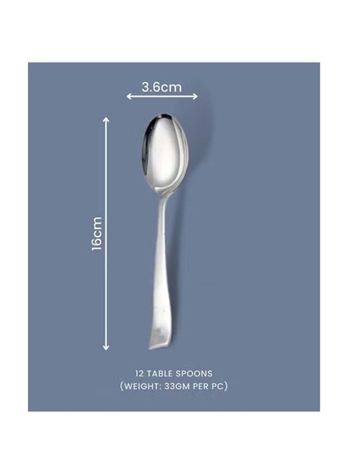 Stainless Steel Dinner Table Spoons Spoon Set Length 16 cm Set of 12 Silver - Image 2